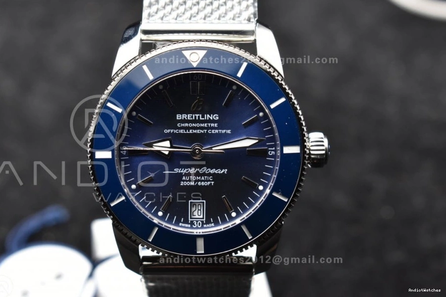 1169 Blue II 42mm Heritage on Bezel SS SuperOcean A Mesh Fashionable Dial Blue Ceramic SS BLSF Bracelet 0811